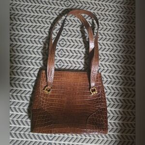 vintage ferragamo leather Crocodile-Embossed shoulder Bag